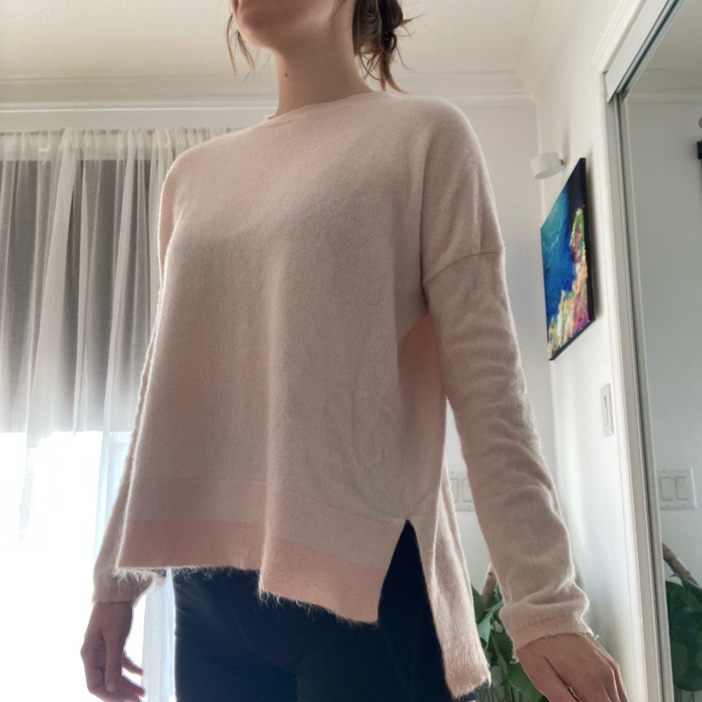 Ultra Soft 100% Cashmere Pink Sweater with Mohair Trim Size L